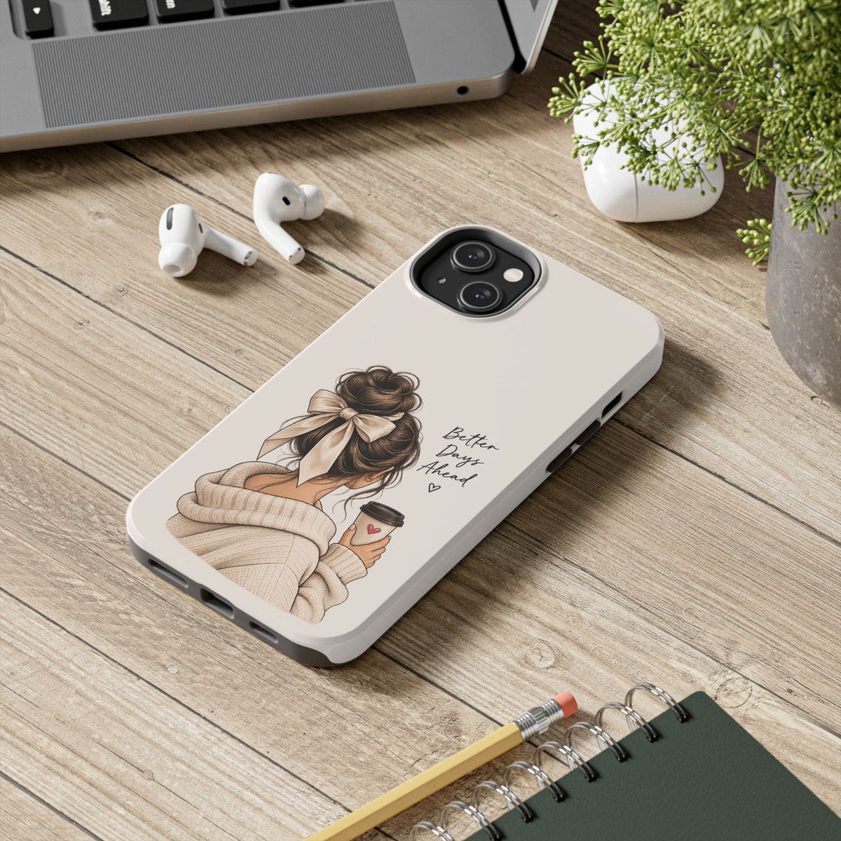 Better Days Ahead Personalized Phone Case – Cozy Feminine Coffee & Bow Design