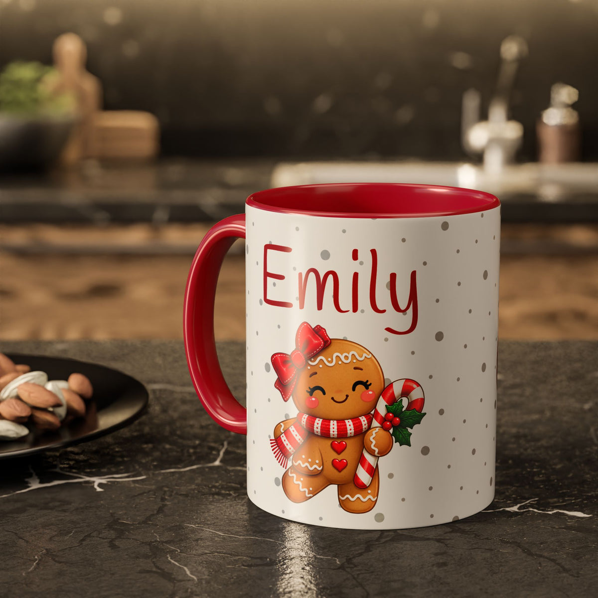 Personalized Gingerbread Christmas Mug – Custom Name Holiday Coffee Cup