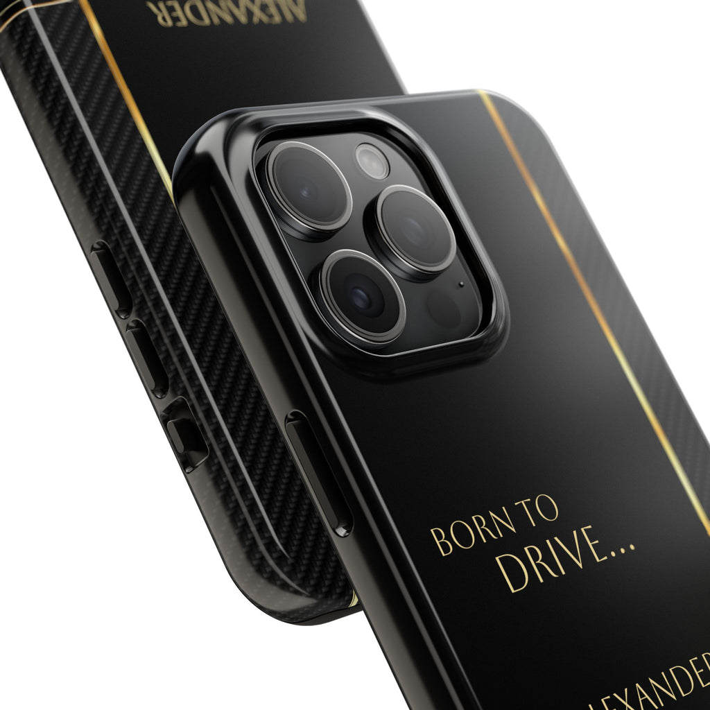 Born to Drive Personalized Tough Phone Case — Personalized Luxury Car Phone Case – Black & Gold Automotive Design