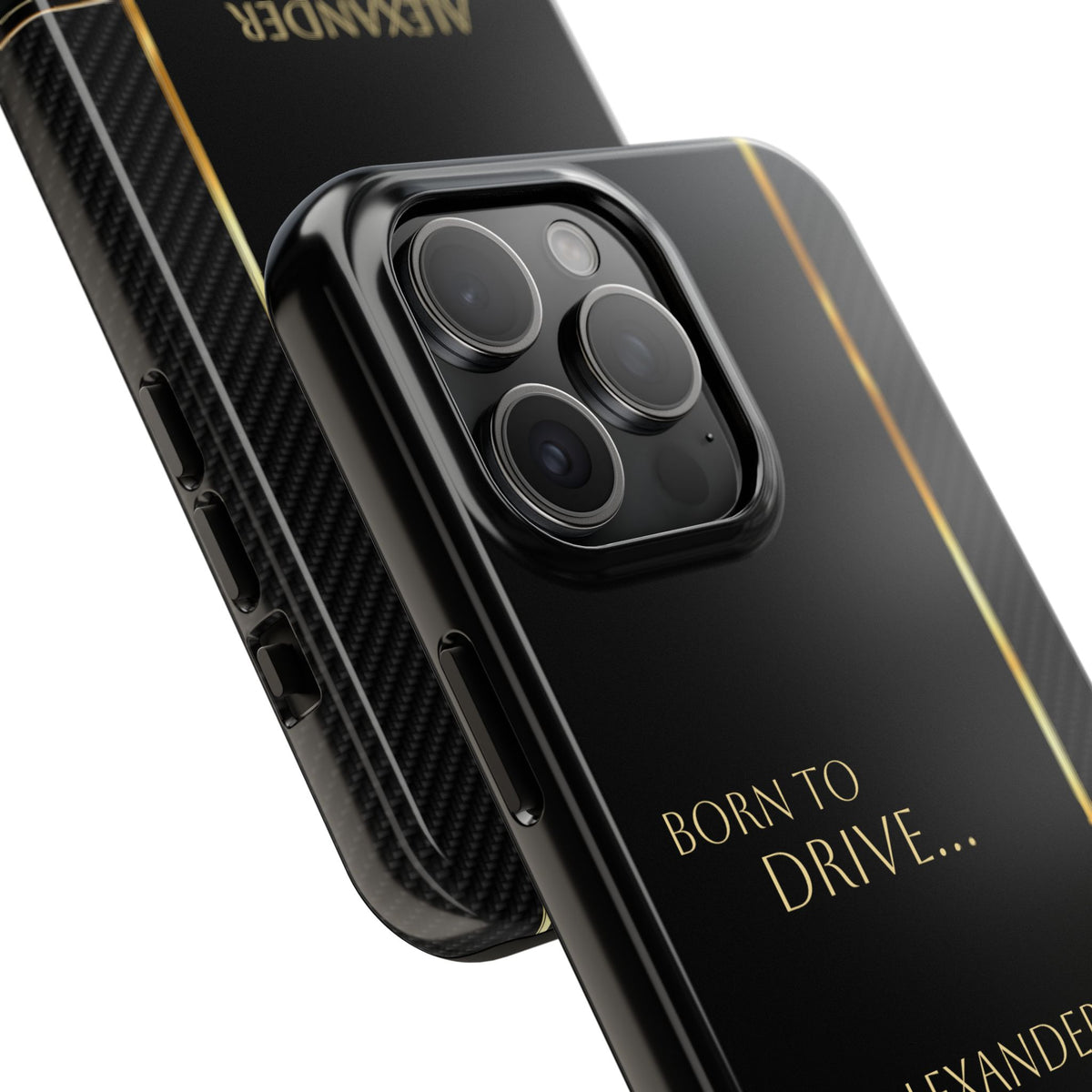 Born to Drive Personalized Tough Phone Case — Personalized Luxury Car Phone Case – Black & Gold Automotive Design