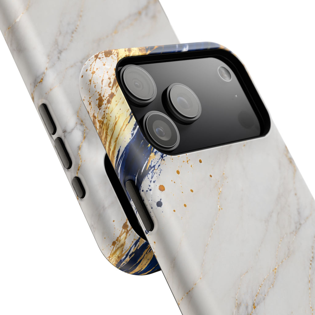 Personalized White Marble & Navy Gold MagSafe Phone Case – Custom Name — Personalized Marble Phone Case