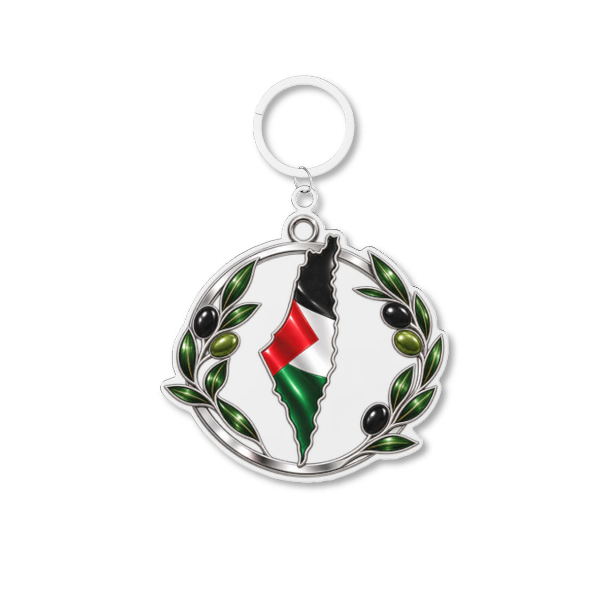 Palestinian Flag Keychain – Palestine Map & Olive Branch Pendant