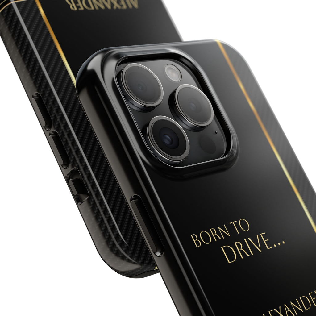 Born to Drive Personalized Tough Phone Case — Personalized Luxury Car Phone Case – Black & Gold Automotive Design
