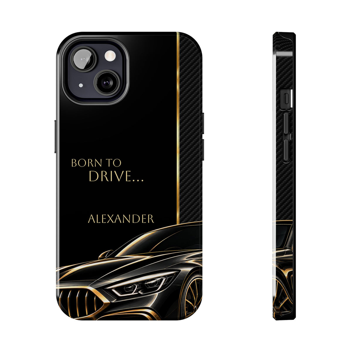 Born to Drive Personalized Tough Phone Case — Personalized Luxury Car Phone Case – Black & Gold Automotive Design