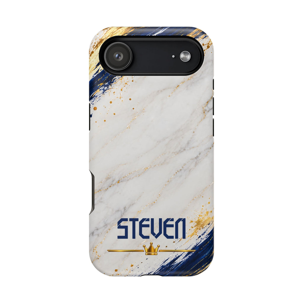 Personalized White Marble & Navy Gold MagSafe Phone Case – Custom Name — Personalized Marble Phone Case