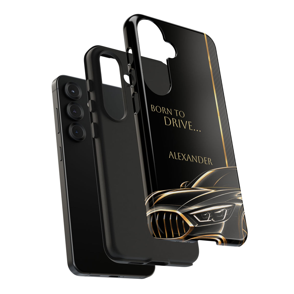 Born to Drive Personalized Tough Phone Case — Personalized Luxury Car Phone Case – Black & Gold Automotive Design