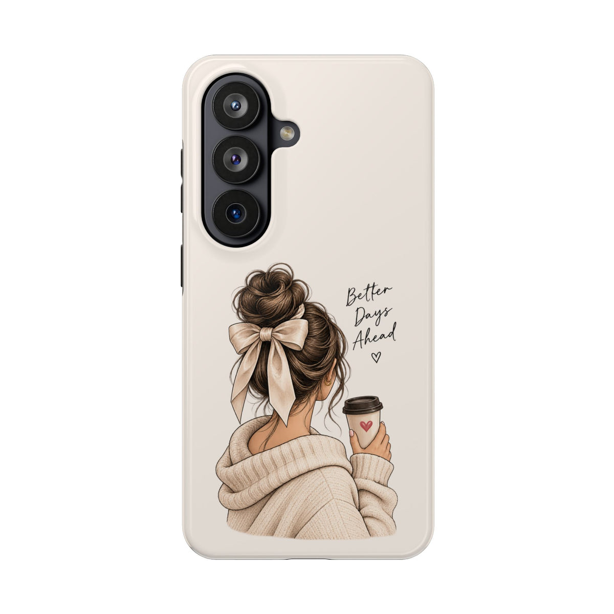 Better Days Ahead Personalized Phone Case – Cozy Feminine Coffee & Bow Design