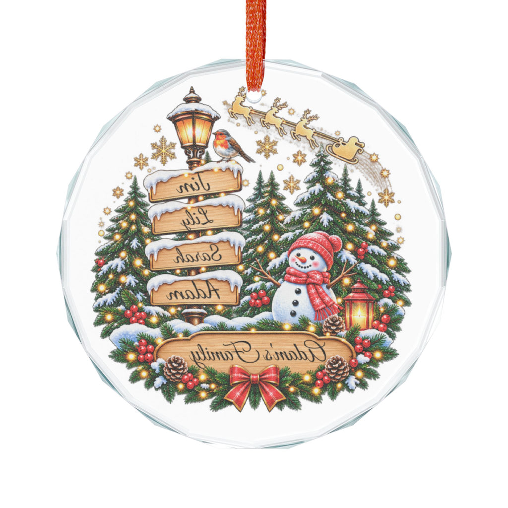 Personalized Family Christmas Ornament – Custom Names & Family Name, Snowy Winter Wonderland Tree Decoration