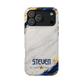 Personalized White Marble & Navy Gold MagSafe Phone Case – Custom Name — Personalized Marble Phone Case