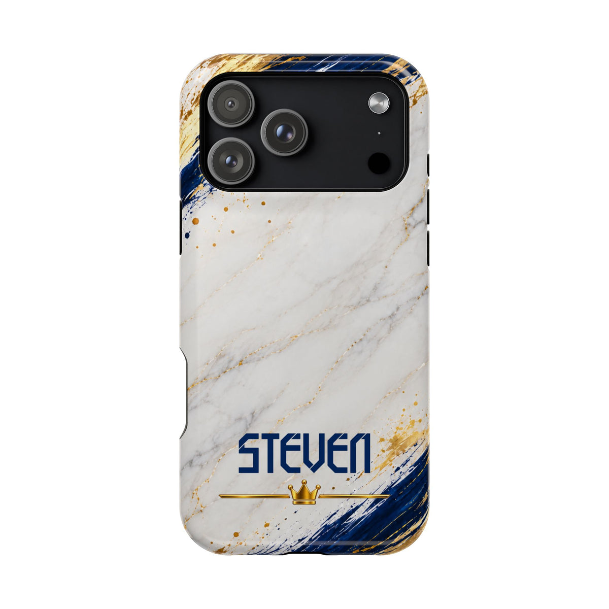 Personalized White Marble & Navy Gold MagSafe Phone Case – Custom Name — Personalized Marble Phone Case