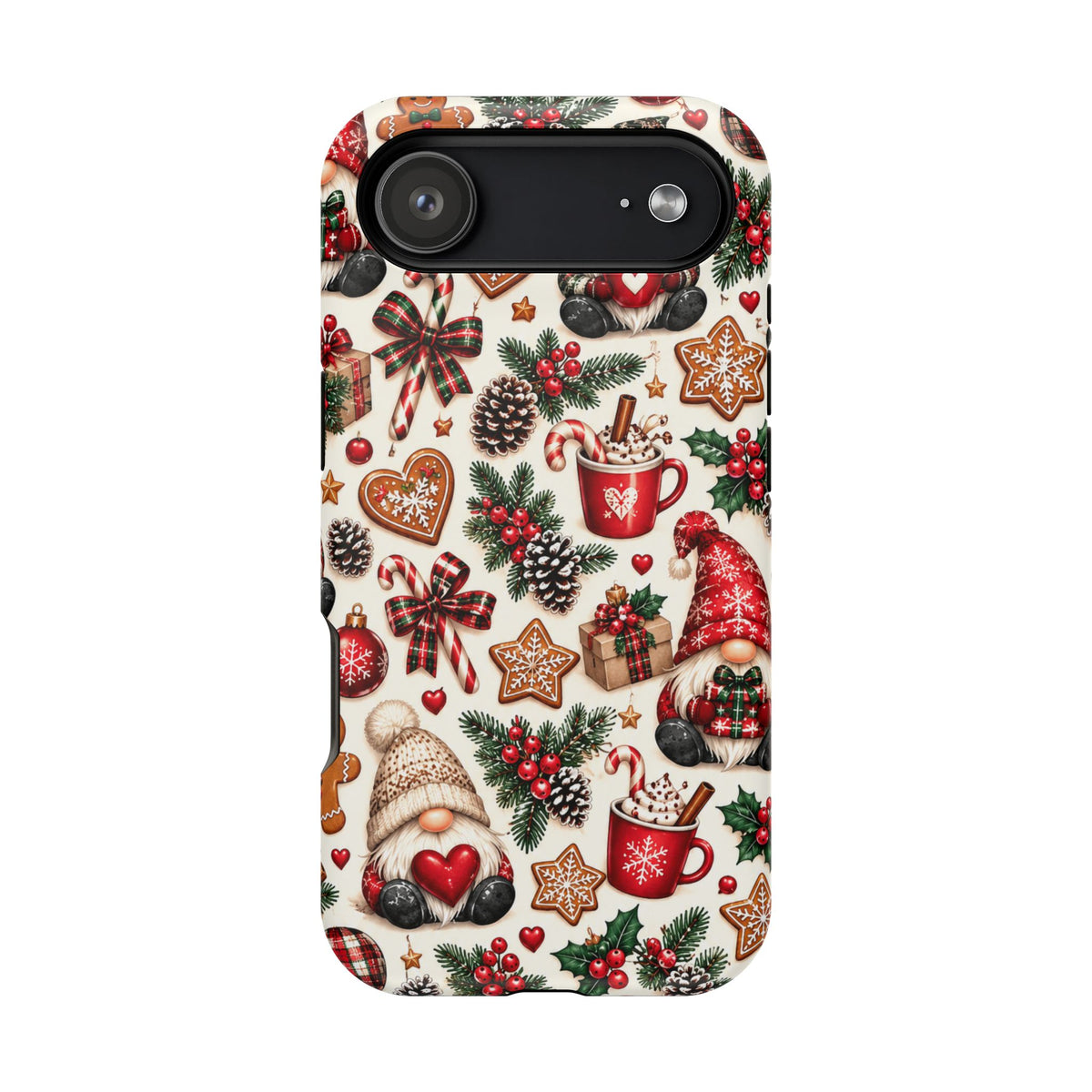 Christmas Gnome Phone Case – Cute Holiday Pattern with Gingerbread, Candy Canes & Hot Cocoa