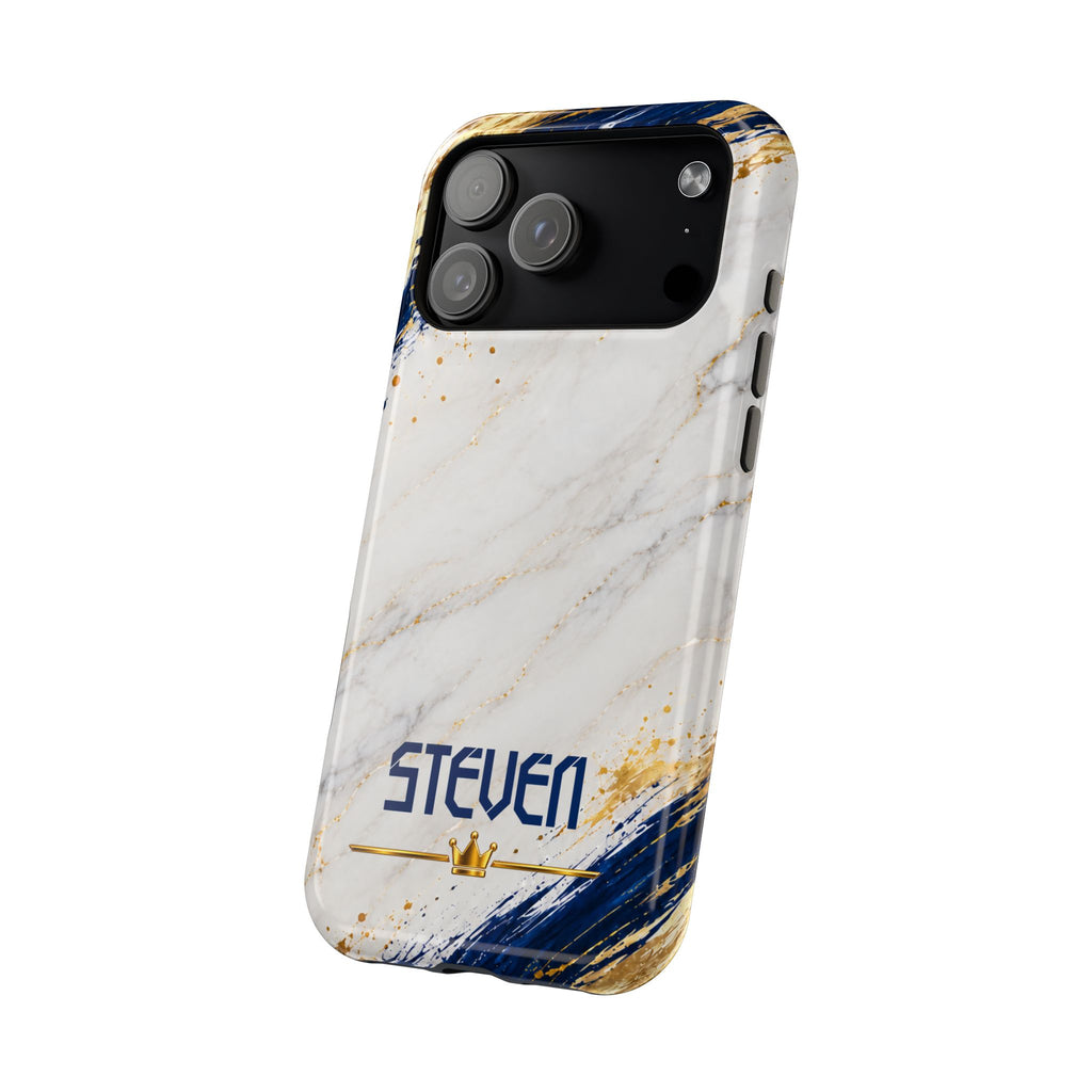 Personalized White Marble & Navy Gold MagSafe Phone Case – Custom Name — Personalized Marble Phone Case
