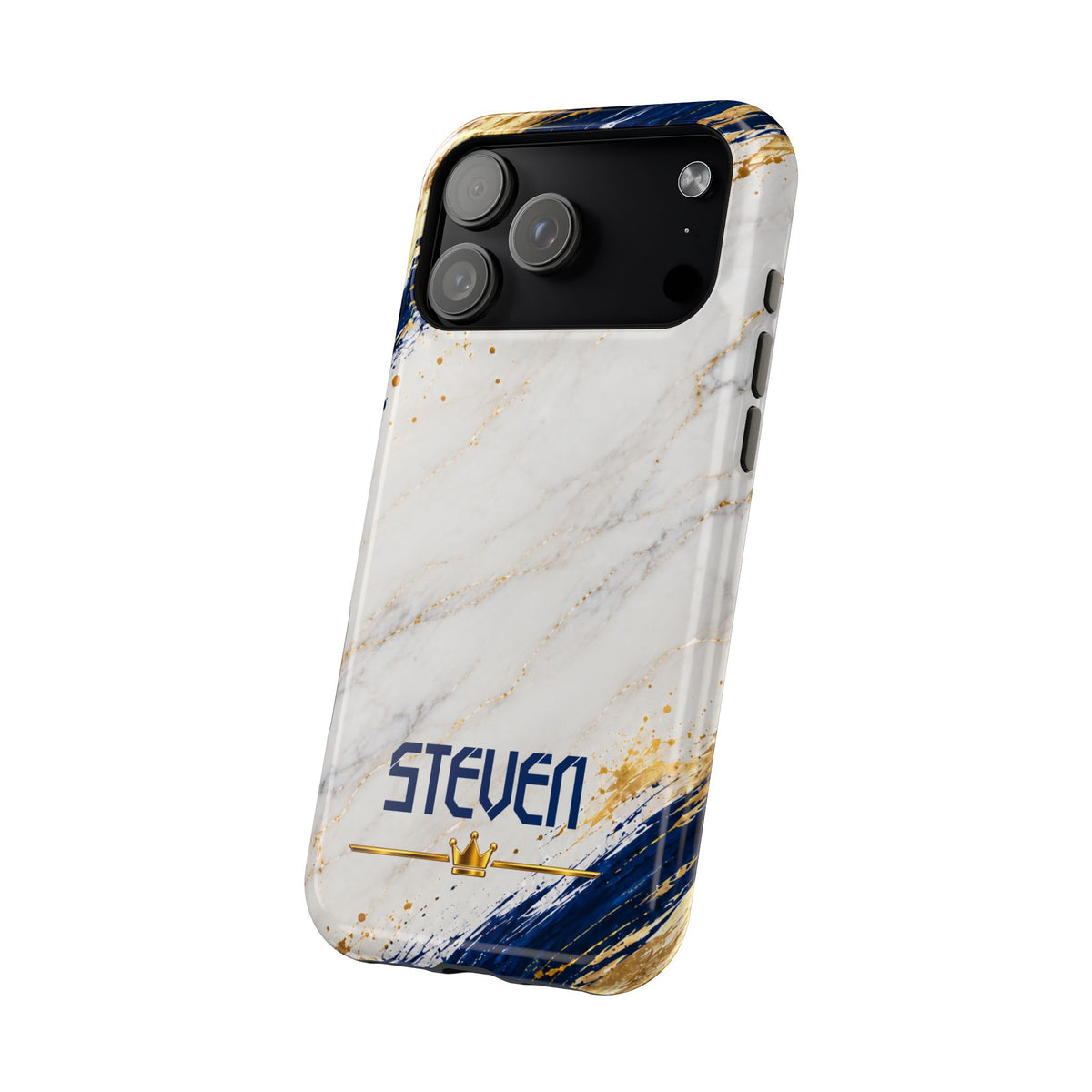 Personalized White Marble & Navy Gold MagSafe Phone Case – Custom Name — Personalized Marble Phone Case