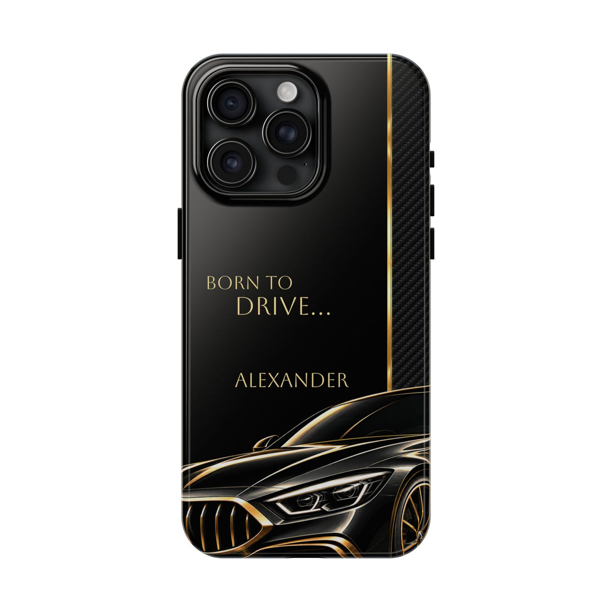 Born to Drive Personalized Tough Phone Case — Personalized Luxury Car Phone Case – Black & Gold Automotive Design