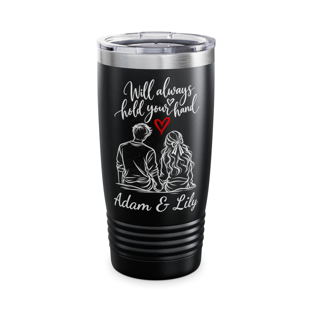 Personalized Couple Tumbler – “Will Always Hold Your Hand” Travel Coffee Cup with Custom Names, Romantic Gift for Couples