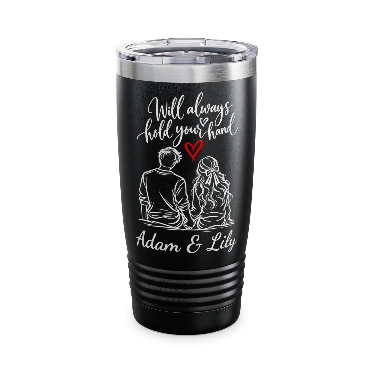 Personalized Couple Tumbler – “Will Always Hold Your Hand” Travel Coffee Cup with Custom Names, Romantic Gift for Couples