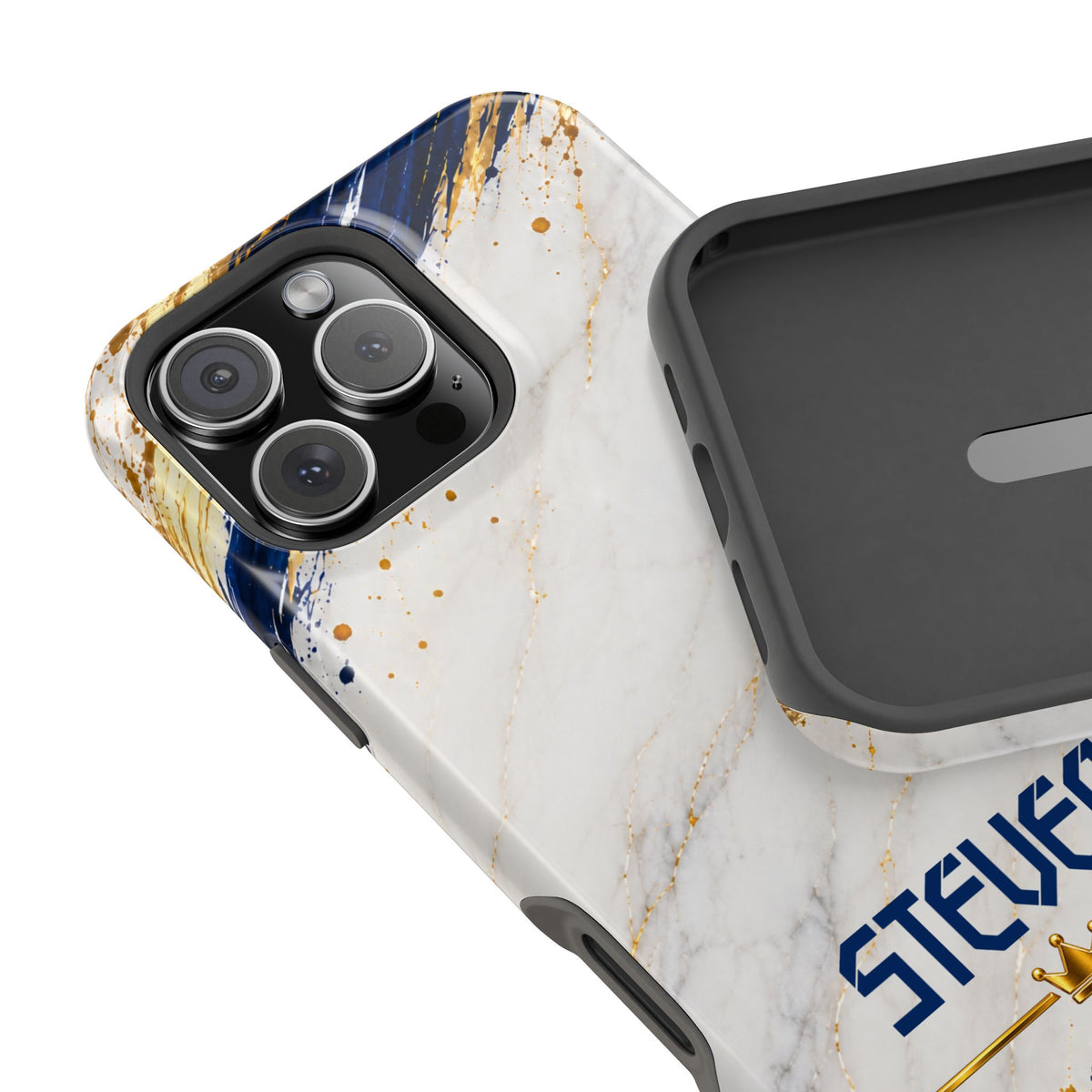 Personalized White Marble & Navy Gold MagSafe Phone Case – Custom Name — Personalized Marble Phone Case