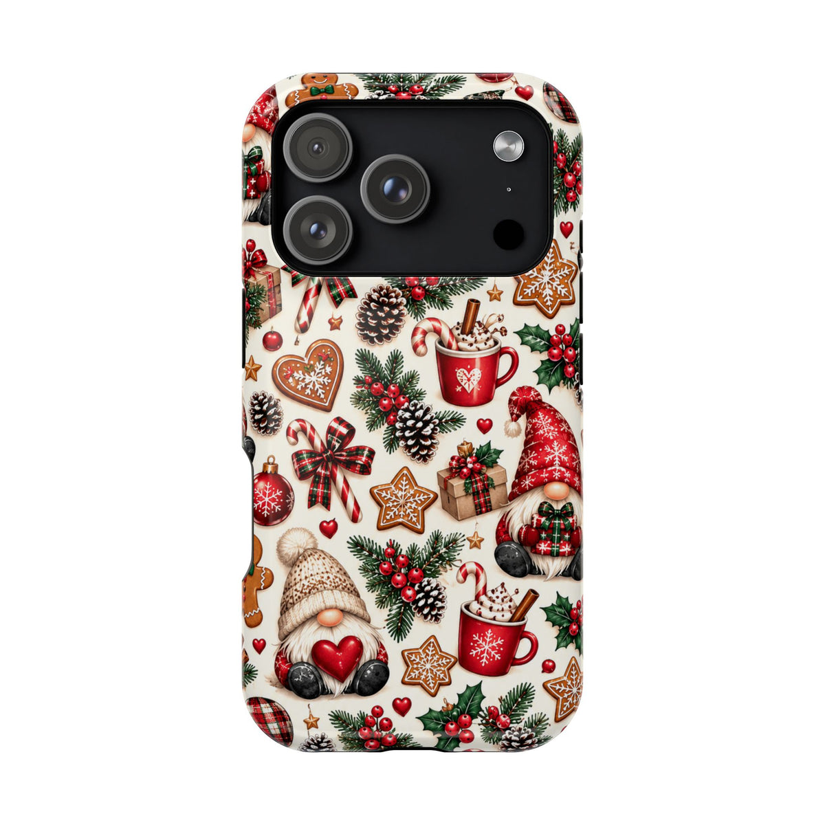 Christmas Gnome Phone Case – Cute Holiday Pattern with Gingerbread, Candy Canes & Hot Cocoa