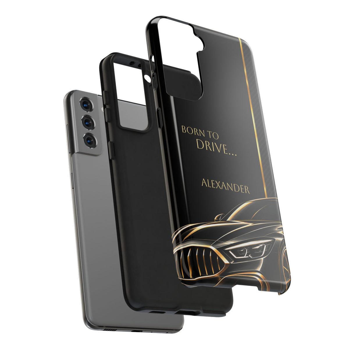 Born to Drive Personalized Tough Phone Case — Personalized Luxury Car Phone Case – Black & Gold Automotive Design