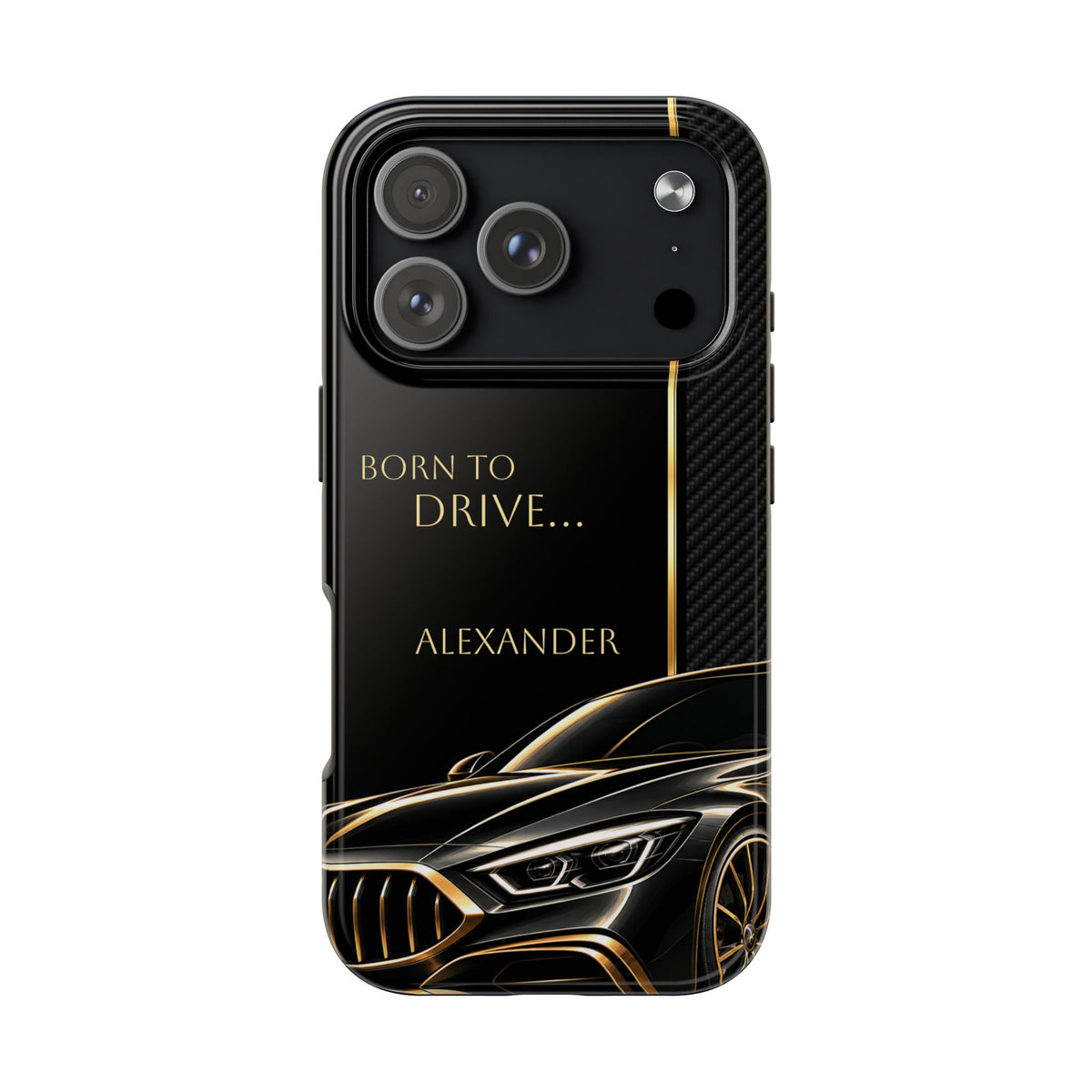 Born to Drive Personalized Tough Phone Case — Personalized Luxury Car Phone Case – Black & Gold Automotive Design