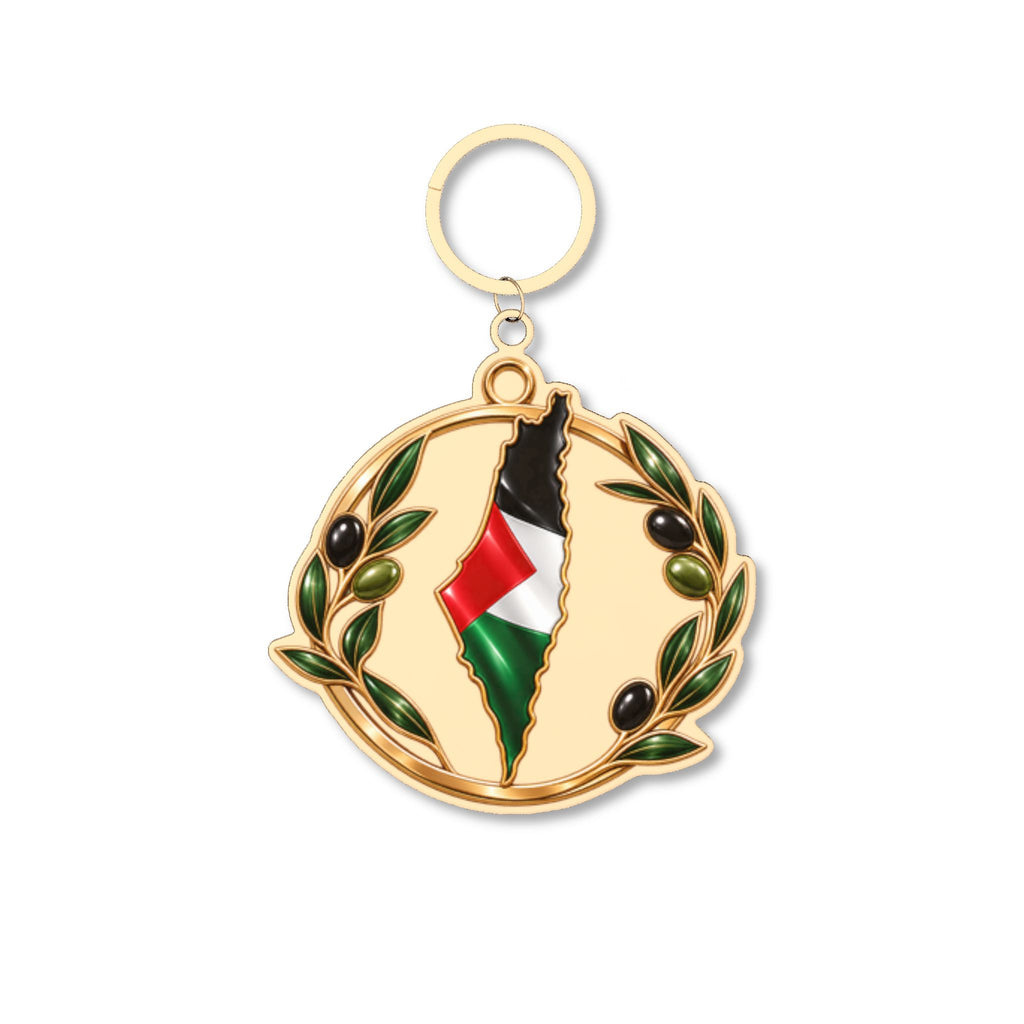 Palestinian Flag Keychain – Palestine Map & Olive Branch Pendant