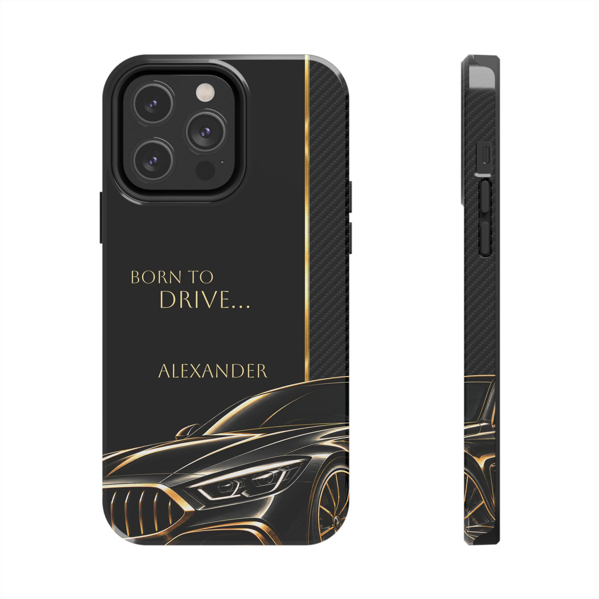 Born to Drive Personalized Tough Phone Case — Personalized Luxury Car Phone Case – Black & Gold Automotive Design