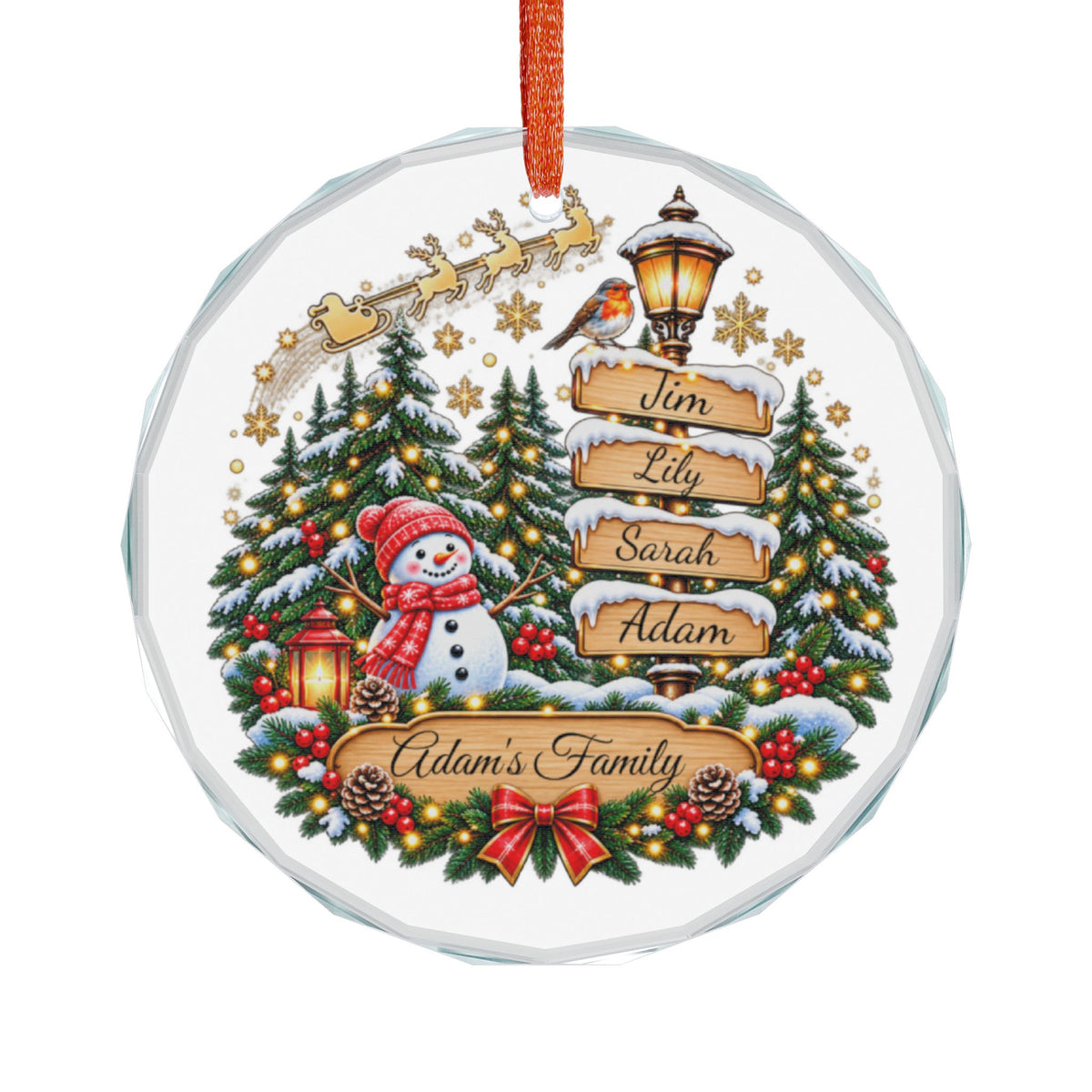 Personalized Family Christmas Ornament – Custom Names & Family Name, Snowy Winter Wonderland Tree Decoration