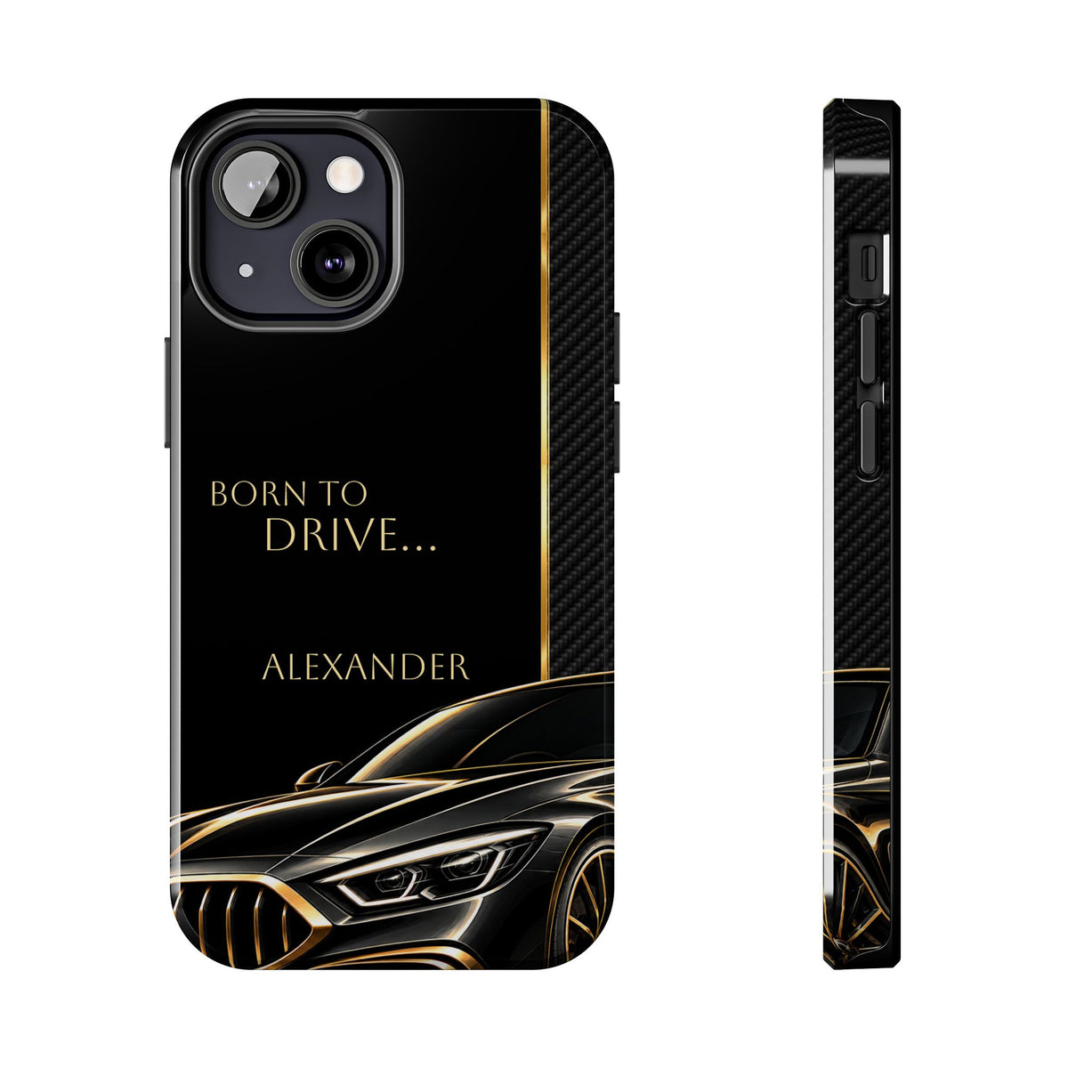 Born to Drive Personalized Tough Phone Case — Personalized Luxury Car Phone Case – Black & Gold Automotive Design