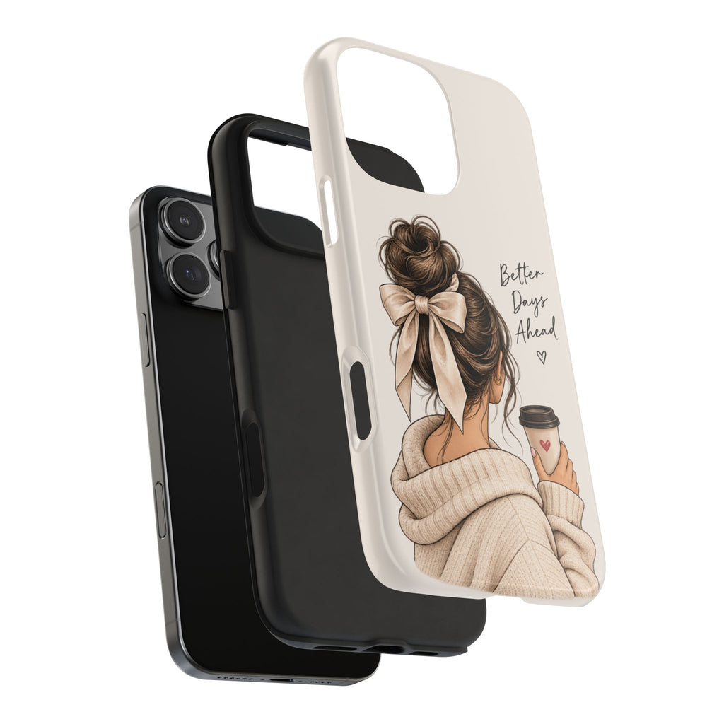 Better Days Ahead Personalized Phone Case – Cozy Feminine Coffee & Bow Design