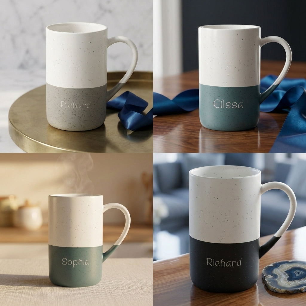 Speckled Ceramic Name Mug — 13oz Engraved Two-Tone Coffee Cup