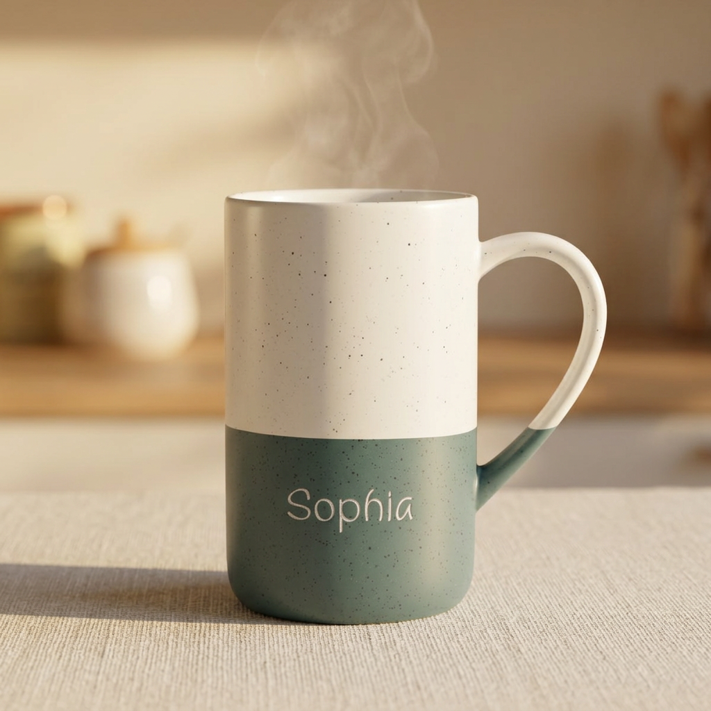 Speckled Ceramic Name Mug — 13oz Engraved Two-Tone Coffee Cup