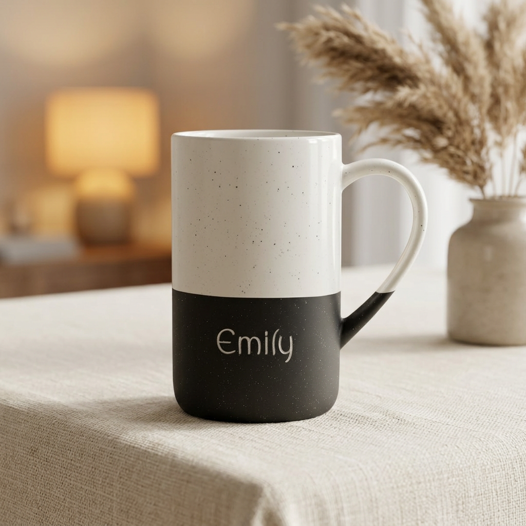 Speckled Ceramic Name Mug — 13oz Engraved Two-Tone Coffee Cup