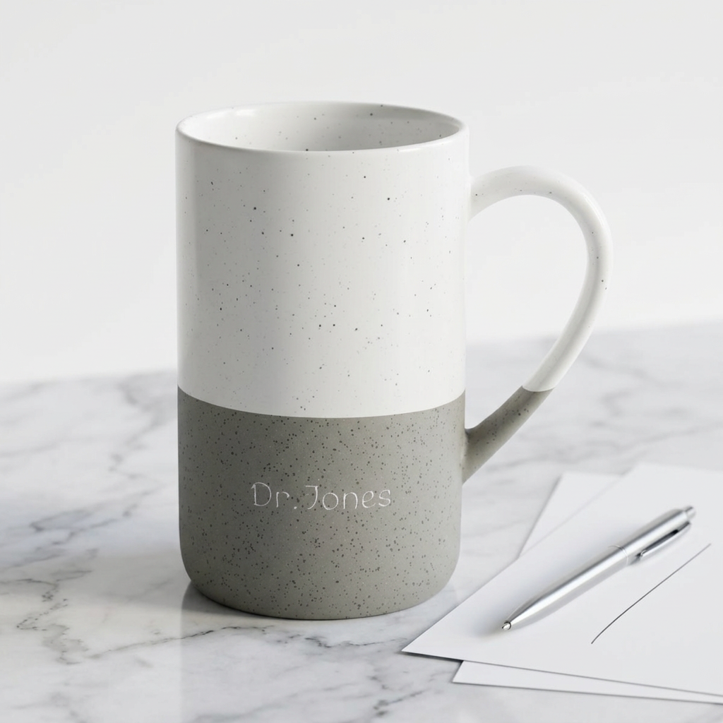 Speckled Ceramic Name Mug — 13oz Engraved Two-Tone Coffee Cup