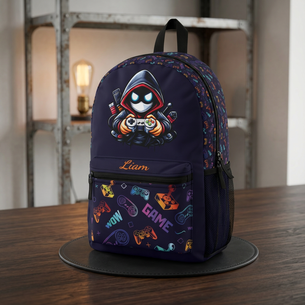 Personalized Gaming Backpack for Kids & Teens | Gamer School Backpack | Custom Name Game Controller Backpack | Gamer Gift