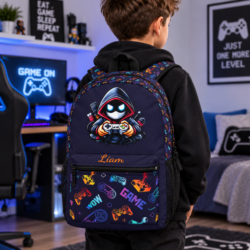 Personalized Gaming Backpack for Kids & Teens | Gamer School Backpack | Custom Name Game Controller Backpack | Gamer Gift