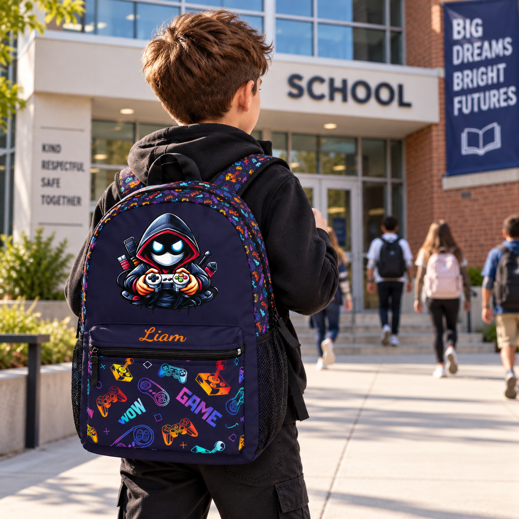 Personalized Gaming Backpack for Kids & Teens | Gamer School Backpack | Custom Name Game Controller Backpack | Gamer Gift