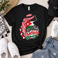 Jordan Flag T-Shirt with Kuffiyeh Silhouette & Arabic Script - Jordanian T-Shirt | Jordan Map & Kuffiyeh Arabic Graphic Tee