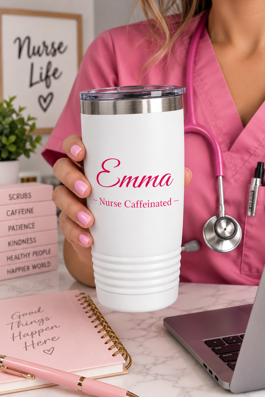 Personalized Nurse Tumbler 20oz — Custom Name Nurse Tumbler – Nurse Caffeinated