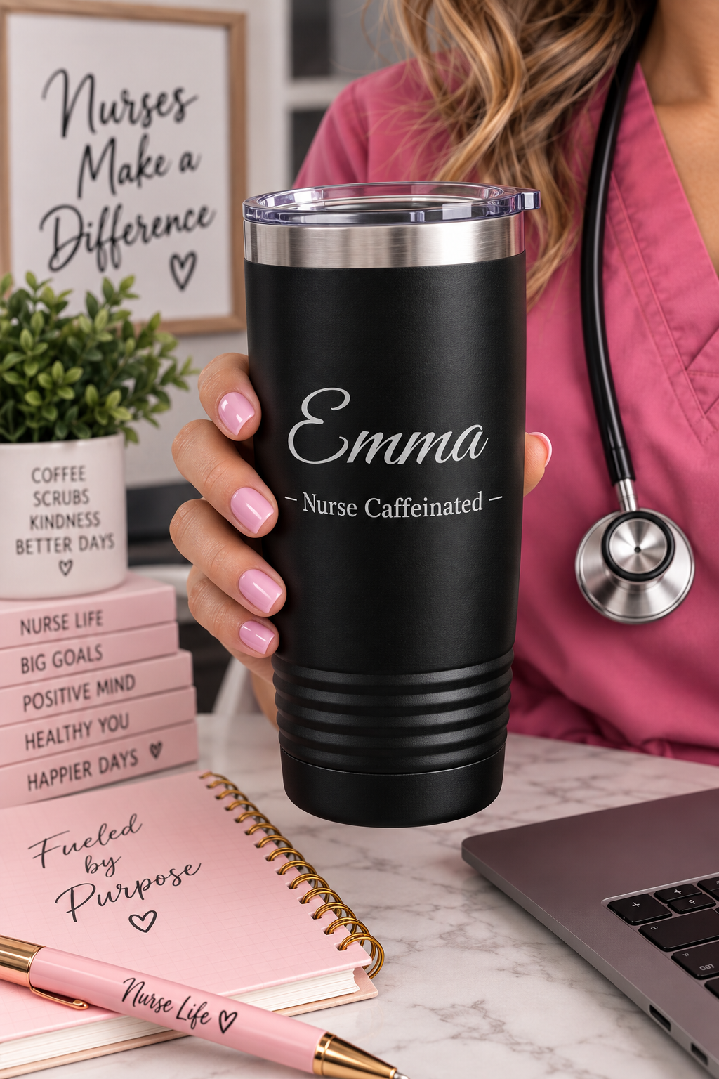 Personalized Nurse Tumbler 20oz — Custom Name Nurse Tumbler – Nurse Caffeinated