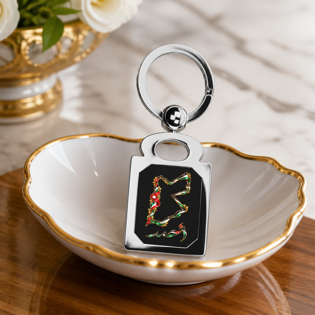 Personalized Jordanian Name Keychain – Custom Jordan Map Keychain, Arabic Name Gift