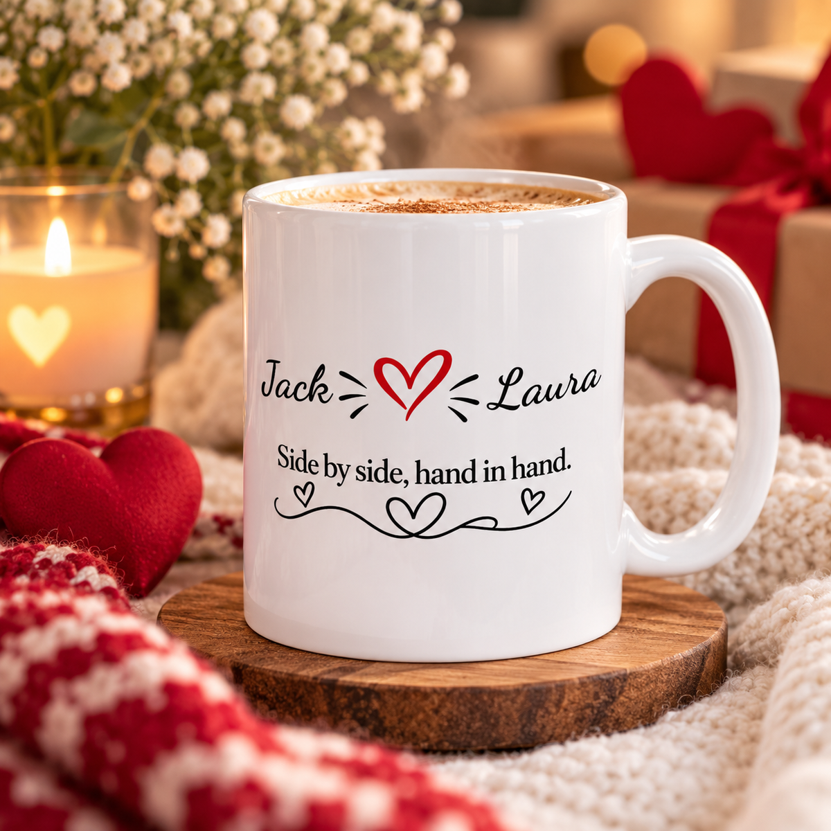 Personalized Couple Mug – Side by Side, Hand in Hand | Romantic Gift for Couples