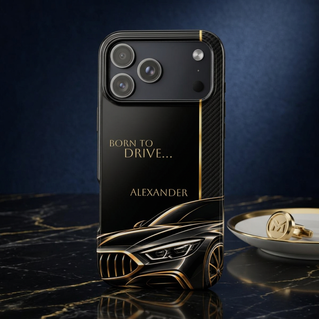Born to Drive Personalized Tough Phone Case — Personalized Luxury Car Phone Case – Black & Gold Automotive Design