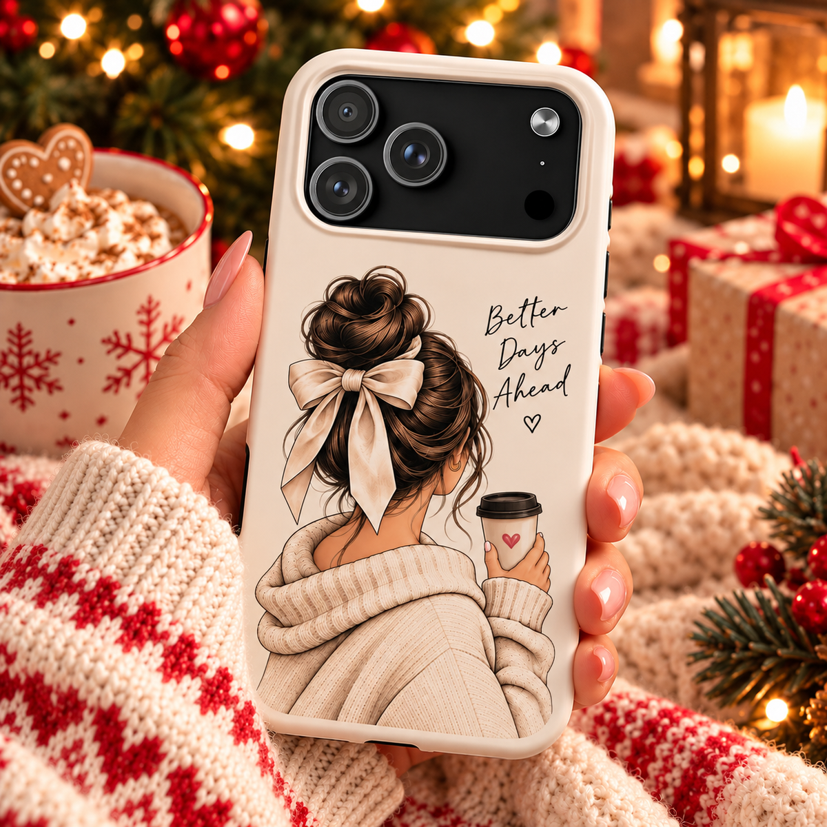 Better Days Ahead Personalized Phone Case – Cozy Feminine Coffee & Bow Design