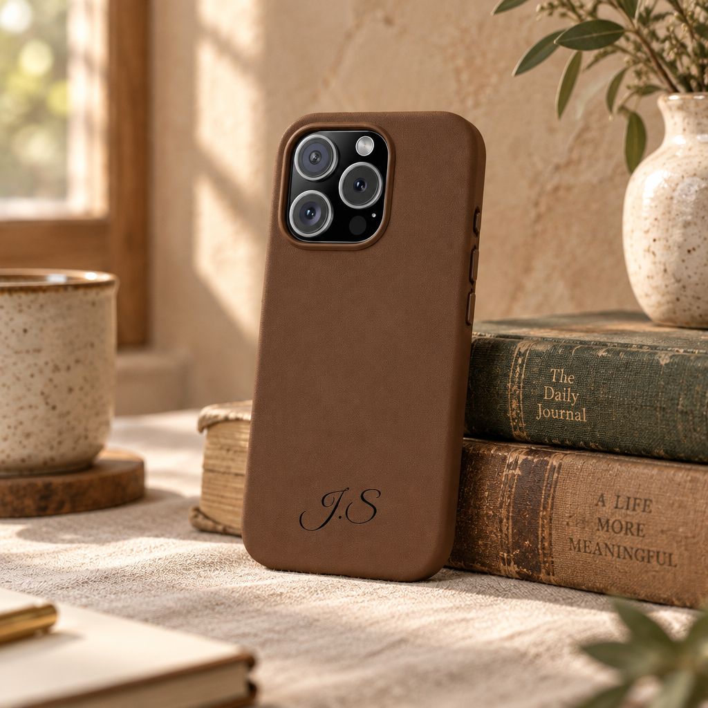 Personalized Leather Phone Case - Engraved PU Leather Phone Case – Personalized Initials (Monogram)
