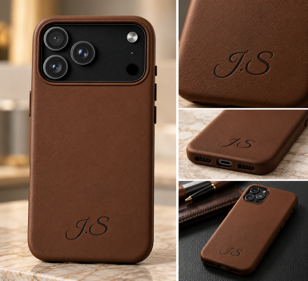 Personalized Leather Phone Case - Engraved PU Leather Phone Case – Personalized Initials (Monogram)