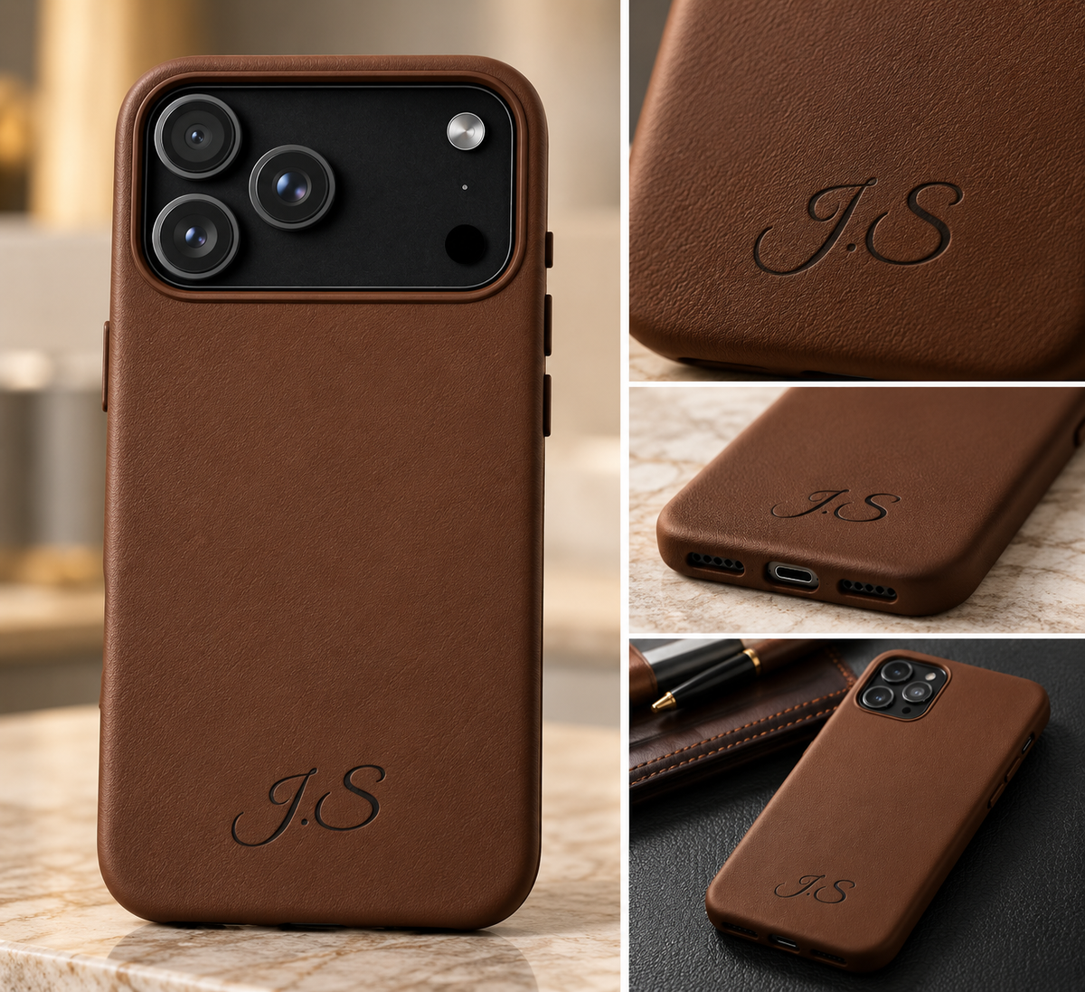 Personalized Leather Phone Case - Engraved PU Leather Phone Case – Personalized Initials (Monogram)