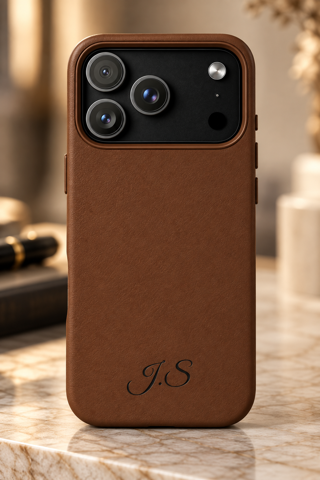 Personalized Leather Phone Case - Engraved PU Leather Phone Case – Personalized Initials (Monogram)