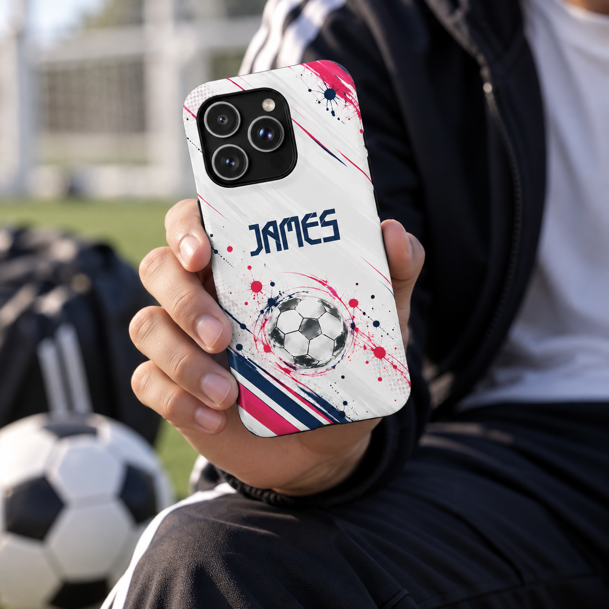 Personalized Soccer Magnetic Phone Case – Custom Name Football Design