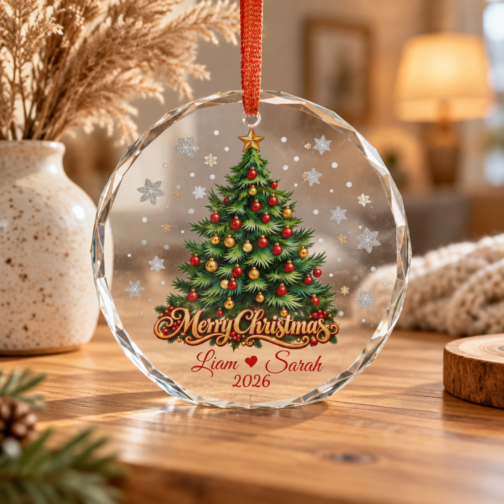 Personalized Christmas Tree Ornament 2026 – Custom Couple Names, Merry Christmas Keepsake