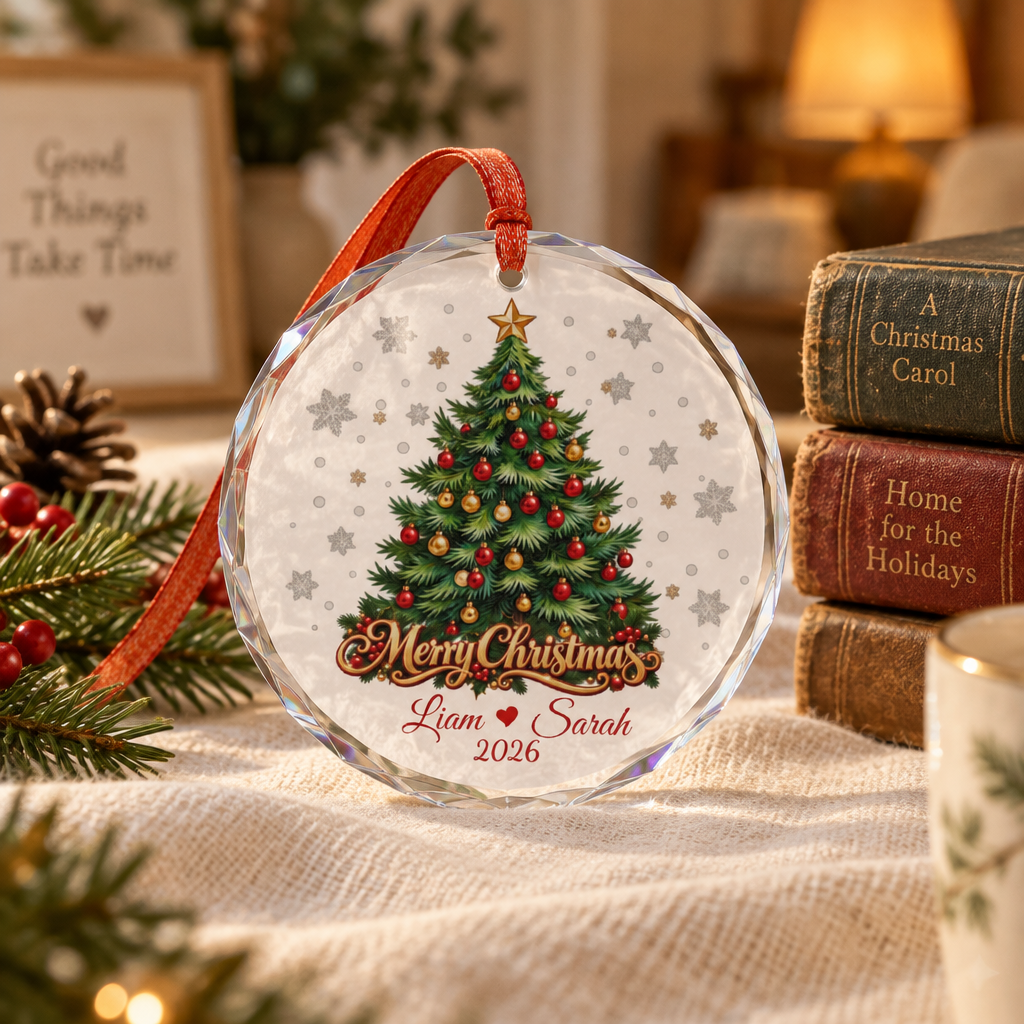 Personalized Christmas Tree Ornament 2026 – Custom Couple Names, Merry Christmas Keepsake
